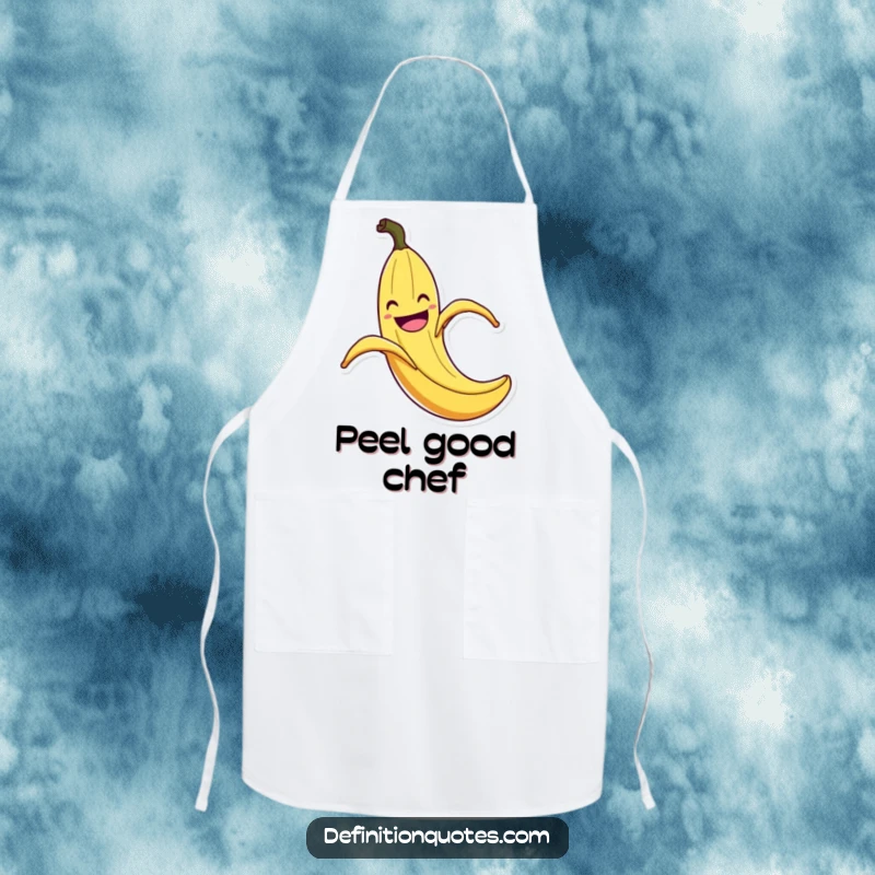 Funny Banana Peel Slip Apron: Kitchen apron with a grinning banana peel comically slipping with flair, a funny and practical accessory for cooks.