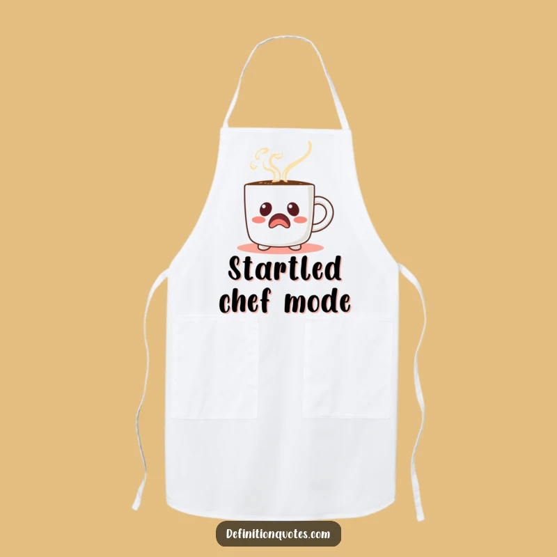 Funny Startled Coffee Mug Apron: Cook with Comical Energy and Kitchen Style