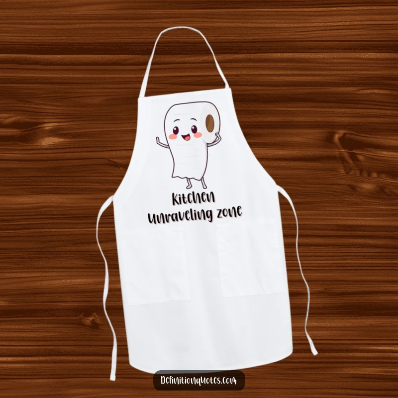 Funny Toilet Paper Roll Apron: A proud toilet paper roll character unspooling itself, ideal for kitchen fun.