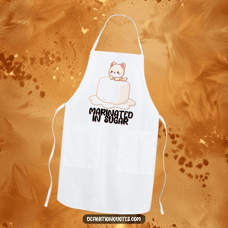 Funny Apron: A cute animal character slipping on a giant, melting marshmallow, bringing humor to the kitchen.