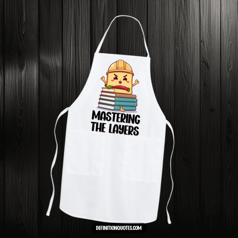 Funny Sandwich Hard Hat Apron: A determined sandwich wearing a hard hat balancing books, a fun and practical kitchen accessory.
