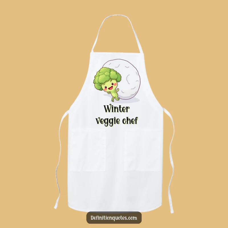 Funny Broccoli Snowball Apron: Optimistic Veggie Kitchen Battle