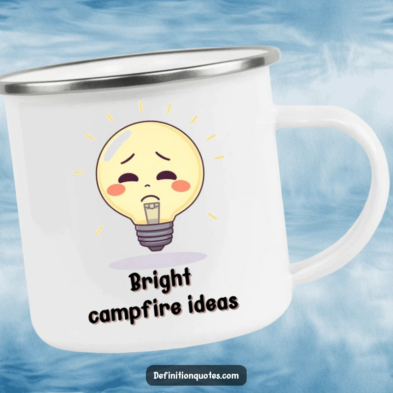 Funny Camping Mug: Confused lightbulb character being used as a bouncy ball, humorously accompanying outdoor adventures with a sense of bright inspiration.