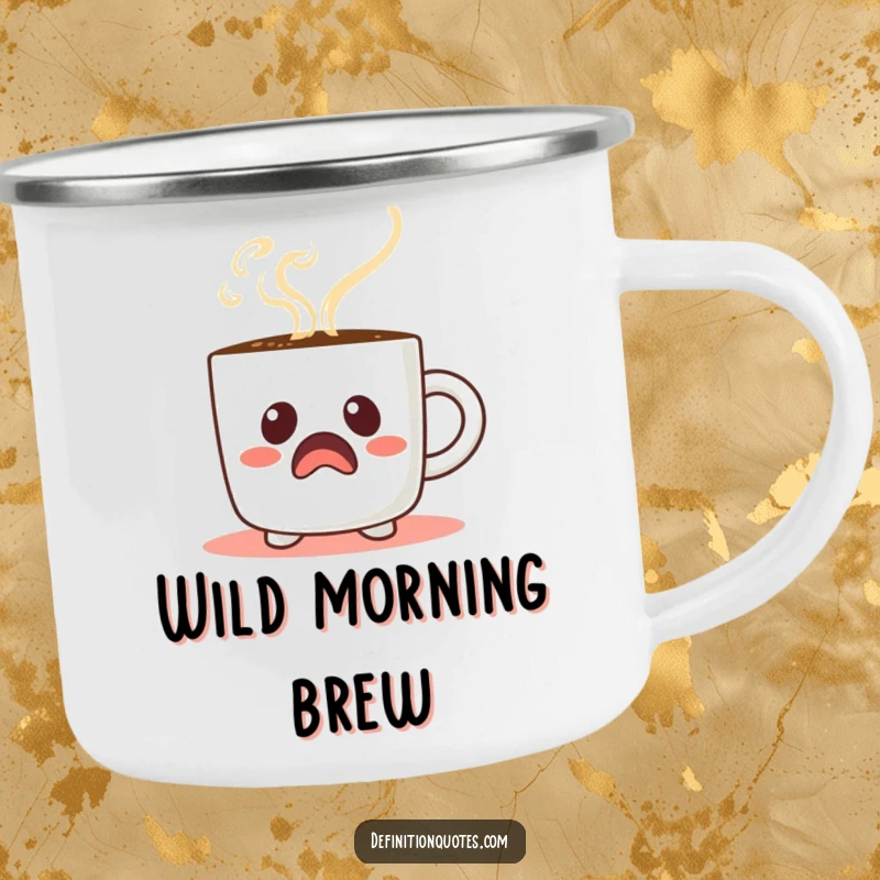 Funny Startled Coffee Mug Camping Mug: A startled coffee mug character with comical steam face, ideal for camp coffee.