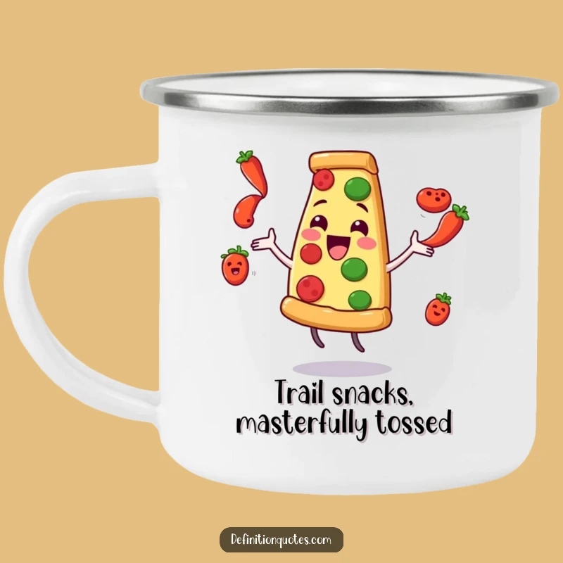 Funny Pizza Juggling Pepperoni Camping Mug: Enjoy Hot Drinks with Comical Outdoor Vibes