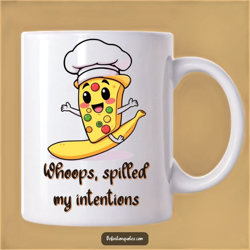Funny Pizza Chef Slipping Banana Peel Mug - Hilarious Gag Gift for Foodies