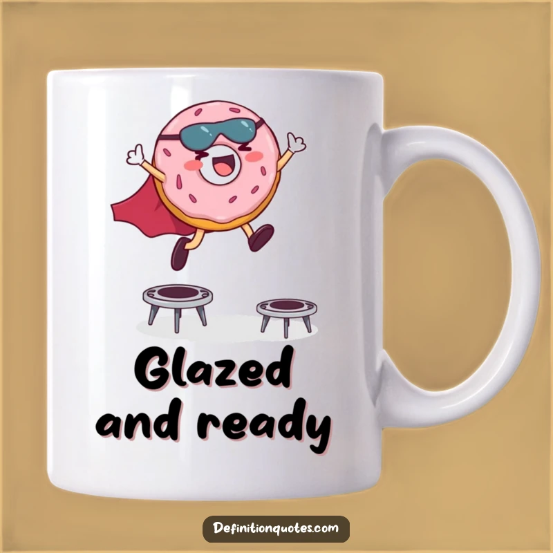 Funny Superhero Donut Mug: Giggling Hero Leaping Over Trampolines Perfect Gift
