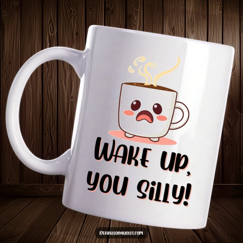 Funny Startled Coffee Mug: A coffee mug character with steam forming a comical face, perfect for a funny gift.