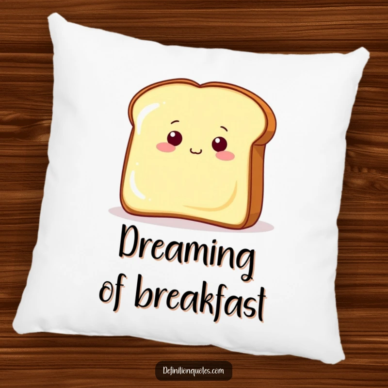 Funny piece of toast peeking from behind a large butter pat on a pillow, offering cozy breakfast humor.