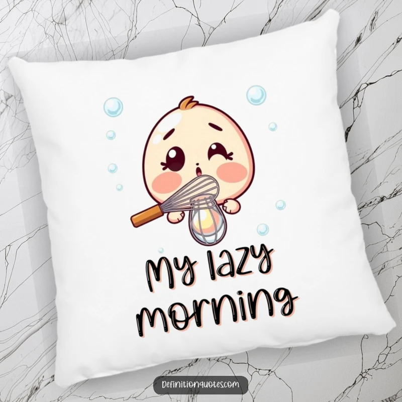 Funny Pillow: Surprised whisk dramatically failing to whisk a single bubble, a soft and humorous kitchen accent.