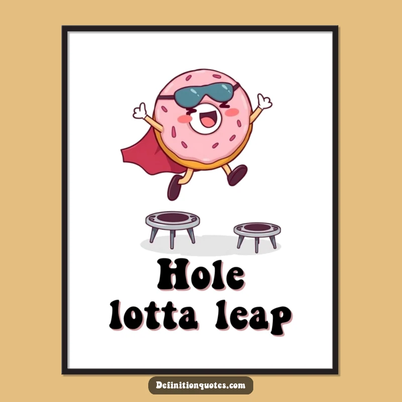 Funny Superhero Donut Digital Art: Giggling Hero Leaping Trampolines Print