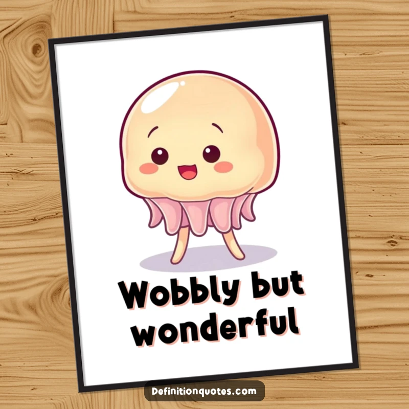 Funny digital art print of a wobbly jelly character hilariously trying to stand on its own.