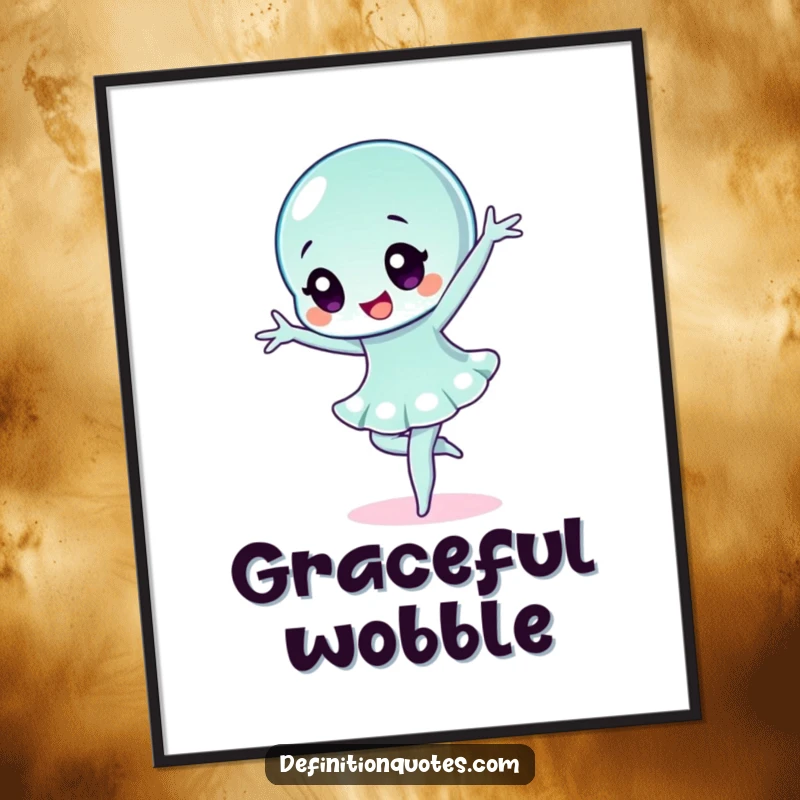 Funny wobbly jelly character dramatically striking a ballet pose, presented as humorous digital art for creative spaces.
