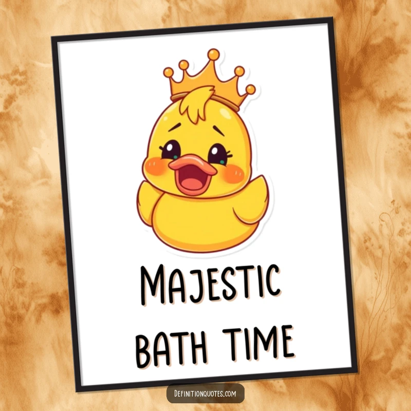 Funny Rubber Ducky Crown Digital Art Print: High-resolution download of a rubber ducky in a crown, its eyes wide with shocked joy, a funny digital decoration.