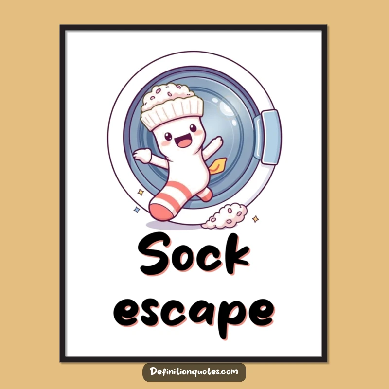 Funny Escaping Sock Digital Art: Hilarious Laundry Day Printable