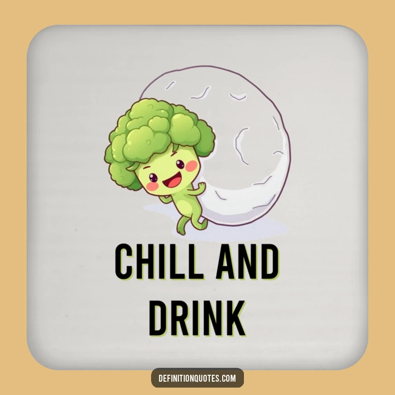 Funny Broccoli Snowball Coaster: Optimistic Veggie Protection