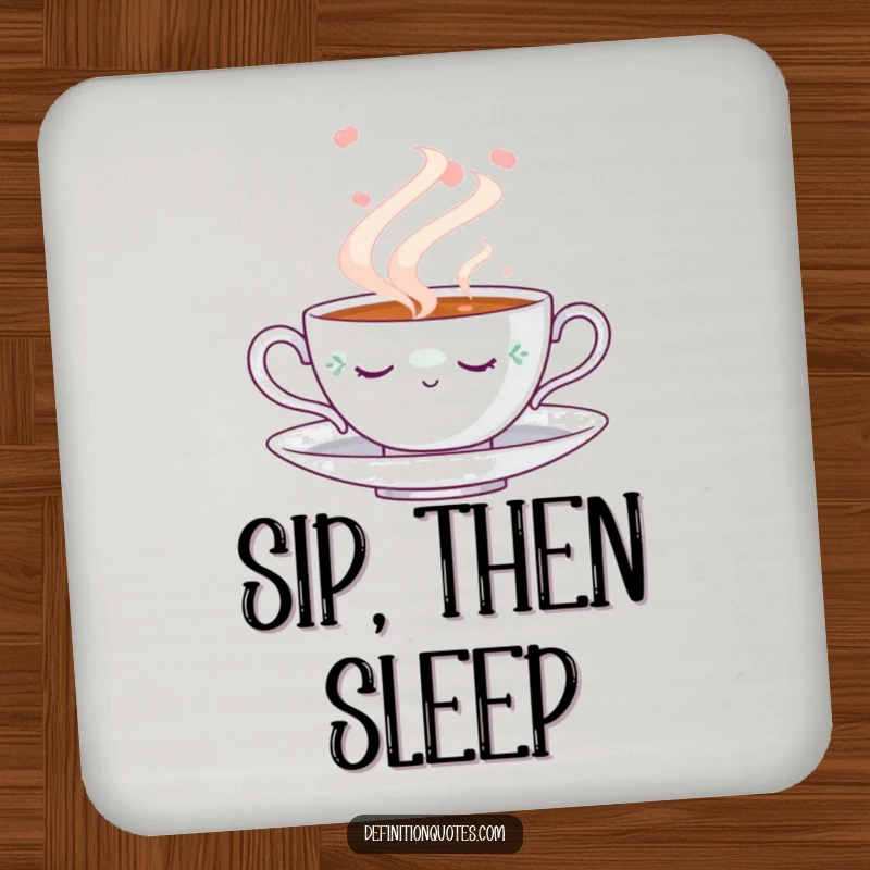 Funny Napping Teacup Coaster: Decorative coaster with a charming napping teacup design in a swirl of steam, offering a funny touch to any table.