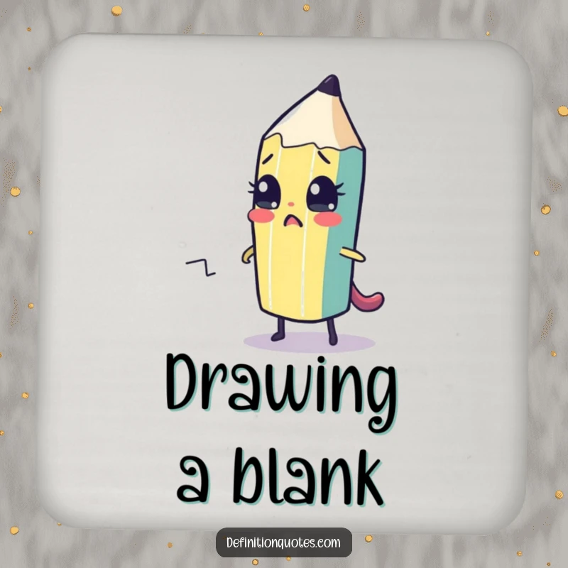 Funny drink coaster showing a cute pencil character drawing its escape route. Functional and amusing.