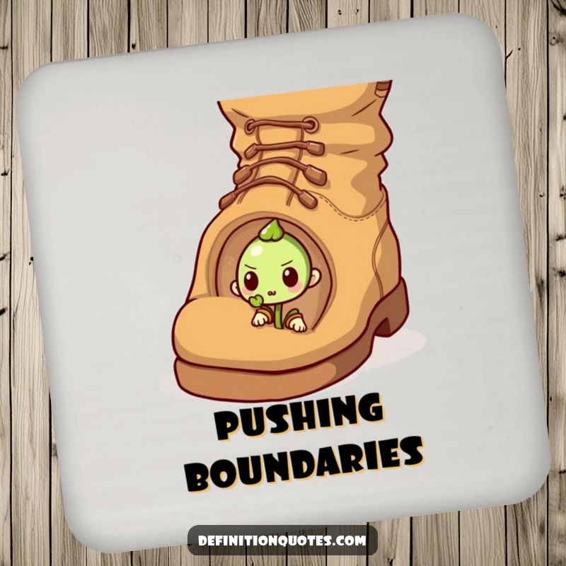 Funny drink coaster depicting a determined sprout pushing an oversized acorn uphill, a humorous and inspiring addition to any table.