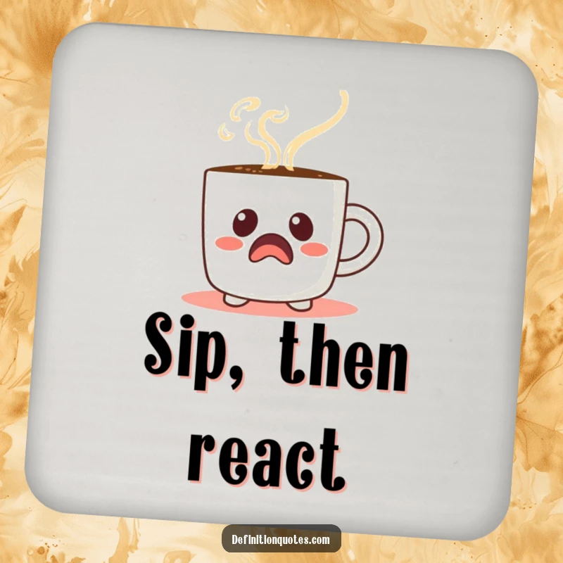 Funny Startled Coffee Mug Drink Coasters: A startled coffee mug character with comical steam face, protecting surfaces.