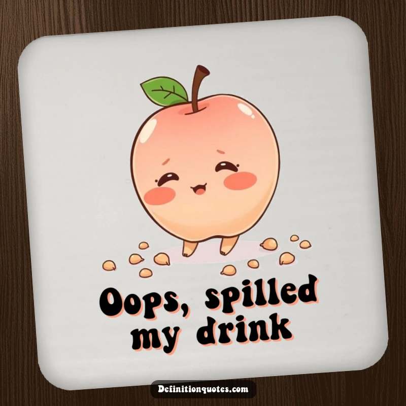 Funny tripping apple character, scattering seeds, decorative coaster, adding charm and humor, perfect small gift.