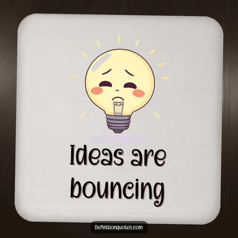 Funny Drink Coaster: Confused lightbulb character being used as a bouncy ball, humorously protecting surfaces with a spark of creative thought.