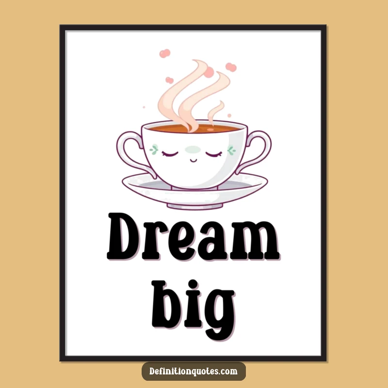 Funny Napping Teacup Poster: Dreamy Steam Art Print, Whimsical Decor