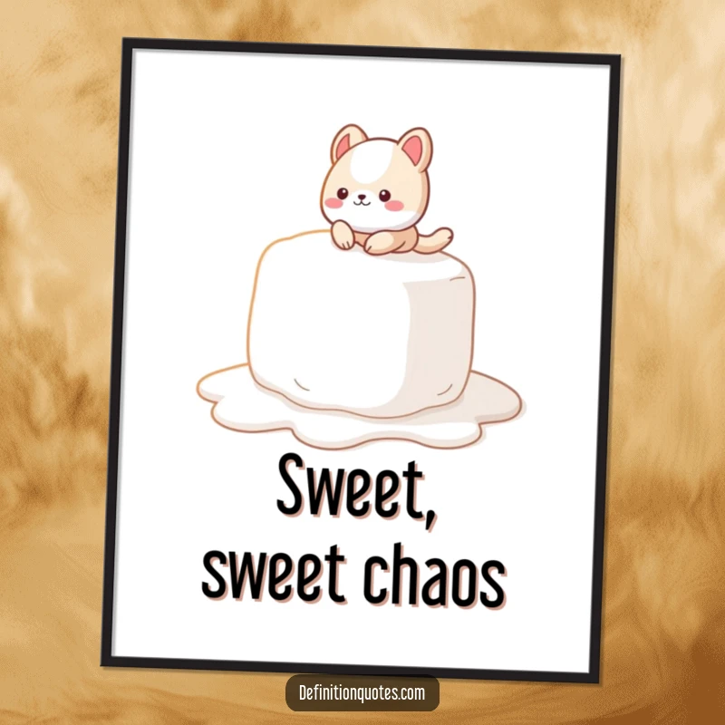 Funny Poster: A cute animal character hilariously slipping on a giant, melting marshmallow, a sweet and funny artwork.