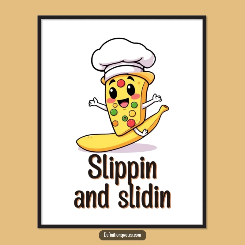 Funny Pizza Chef Slipping Banana Peel Poster - Hilarious Wall Art