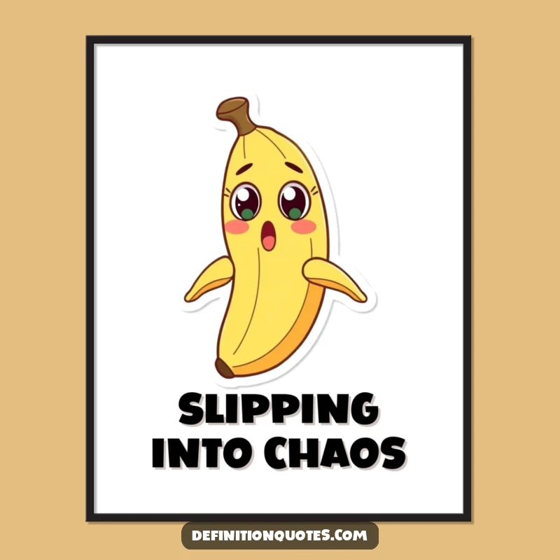 Funny Surprised Banana Peel Slide Poster - Vibrant Character Art for Wall Decor