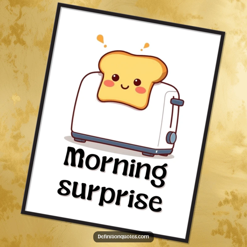 Funny poster art of a smiling piece of toast with a surprised face, popping out of a toaster.