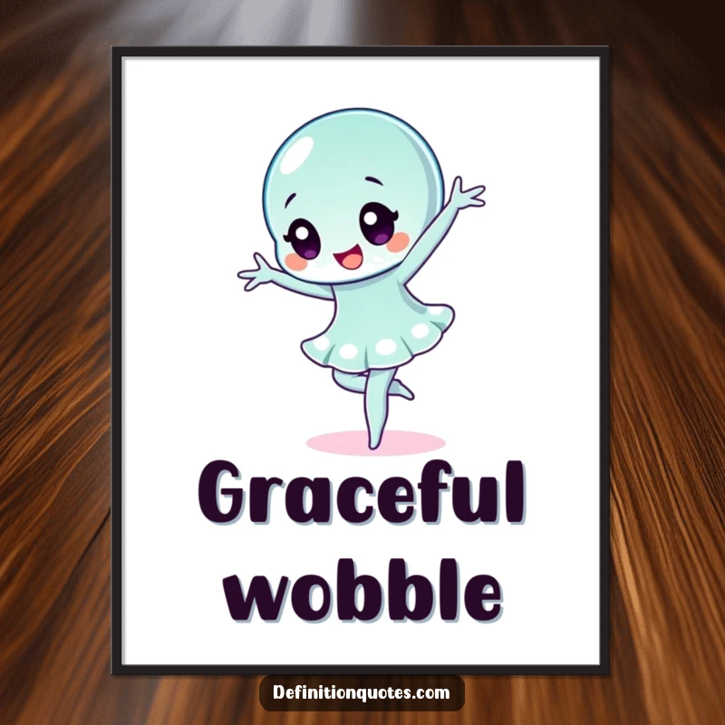 Funny wobbly jelly character performing a dramatic ballet pose on a poster, creating a humorous and artistic display.