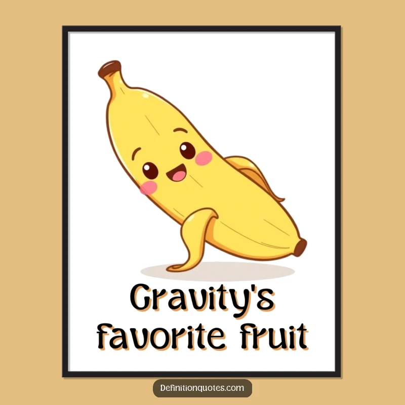 Funny Slipping Banana Poster: Comical Fruit Art, Framed Funny Gift