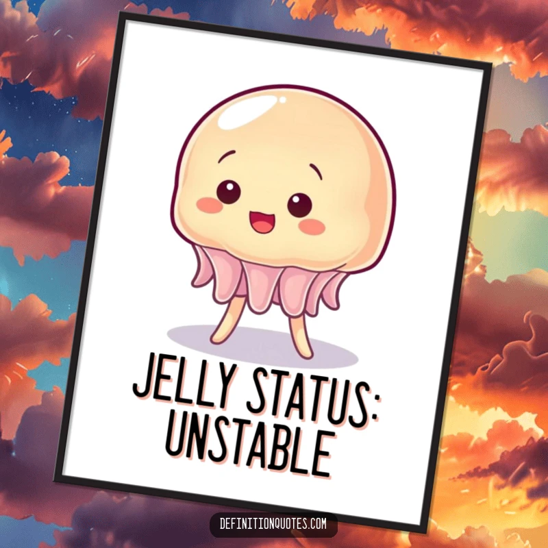 Funny poster artwork of a gelatinous character wobbling precariously as it tries to stand.