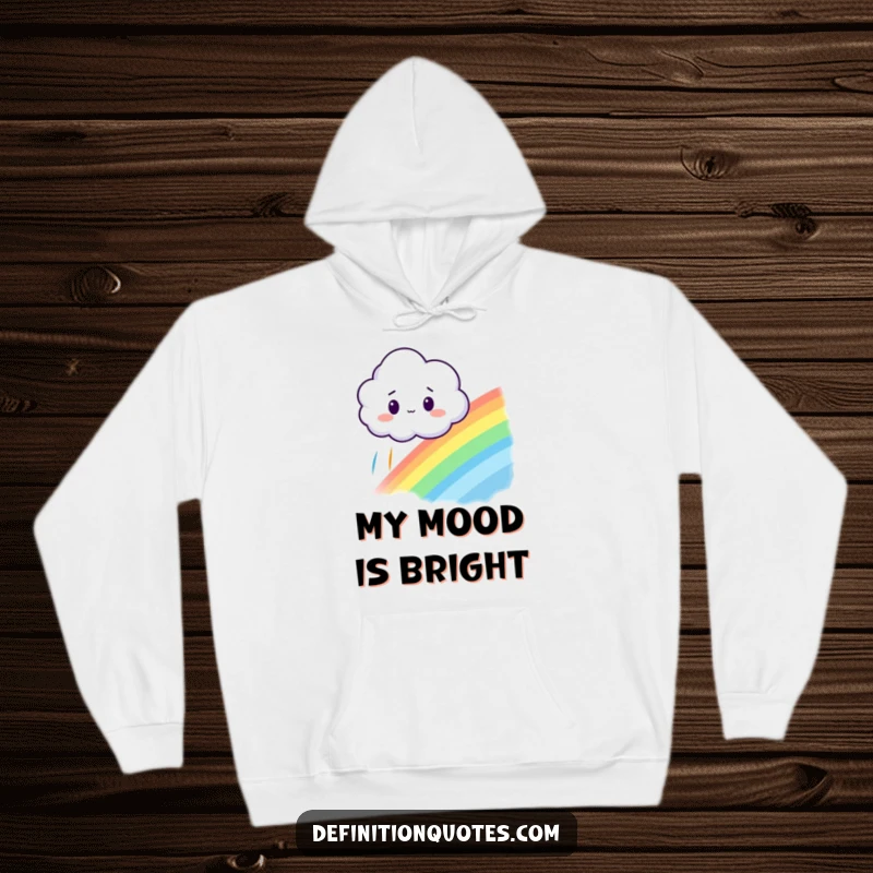 Funny hoodie depicting a surprised cloud looking at an accidentally created rainbow, perfect for cozy magic.