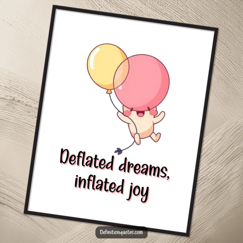 Funny Free Printable Wall Art: Kawaii balloon character comically popping itself while trying to fly, adding quirky humor to decor.