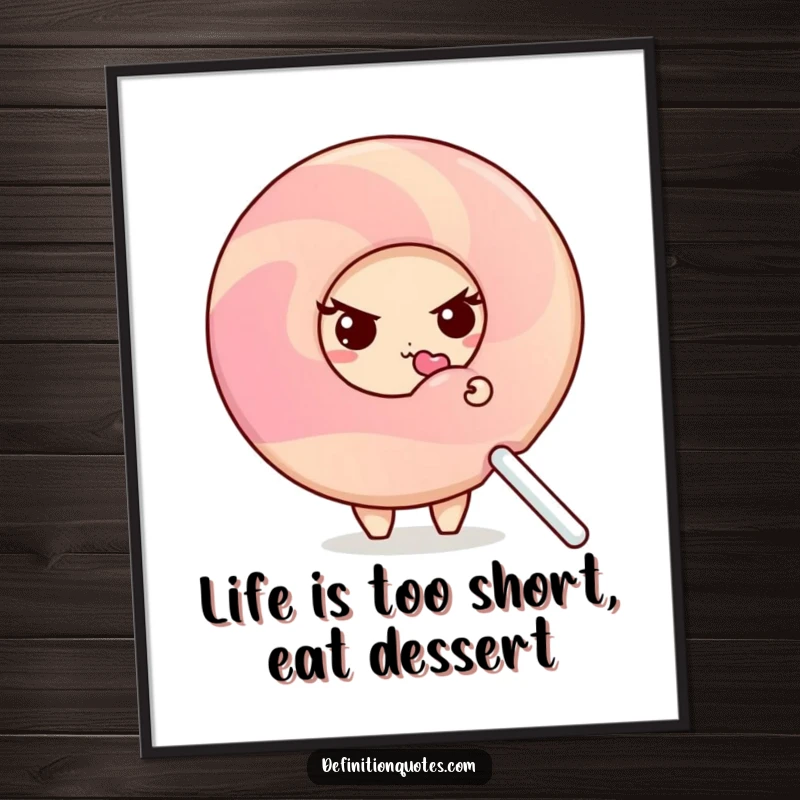 Funny Free Printable Wall Art: Shy donut character, peeking behind a giant, suspiciously licked lollipop, sweet humor.