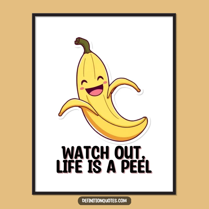 Funny Free Printable Wall Art: Slipping Banana Peel, Quirky Downloadable Decor