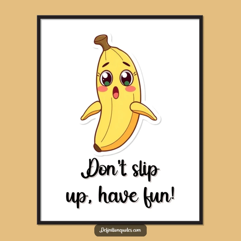 Funny Free Printable Wall Art: Surprised Banana Peel Slide, Humorous Downloadable Decor