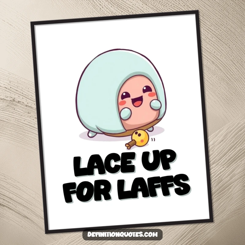 Funny Free Printable Wall Art: Kawaii house slipper character hilariously tripping over its own laces, adding quirky decor.