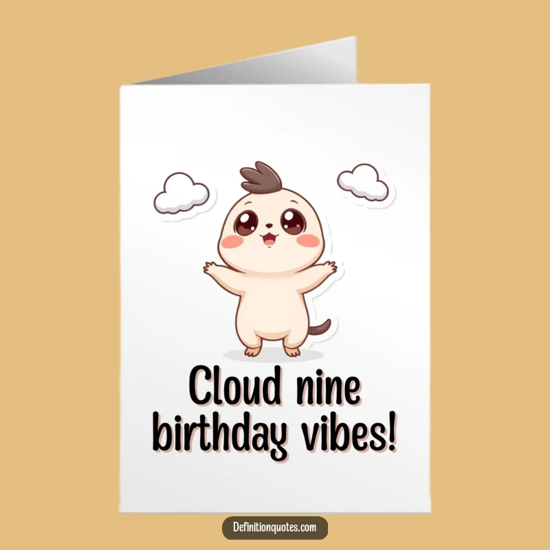 Free Printable Birthday Card: Googly Eyed Creature Juggling Clouds - Fun Downloadable for Joy