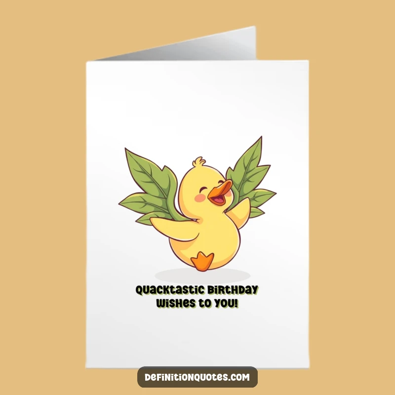 Free Printable Birthday Card: Gleeful Duck Flying with Leaf Wings, Downloadable Fun Gift