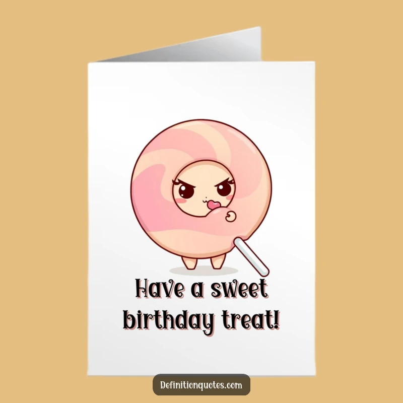 Free Printable Birthday Card: Shy Donut Behind Lollipop, Downloadable Sweet & Funny Gift