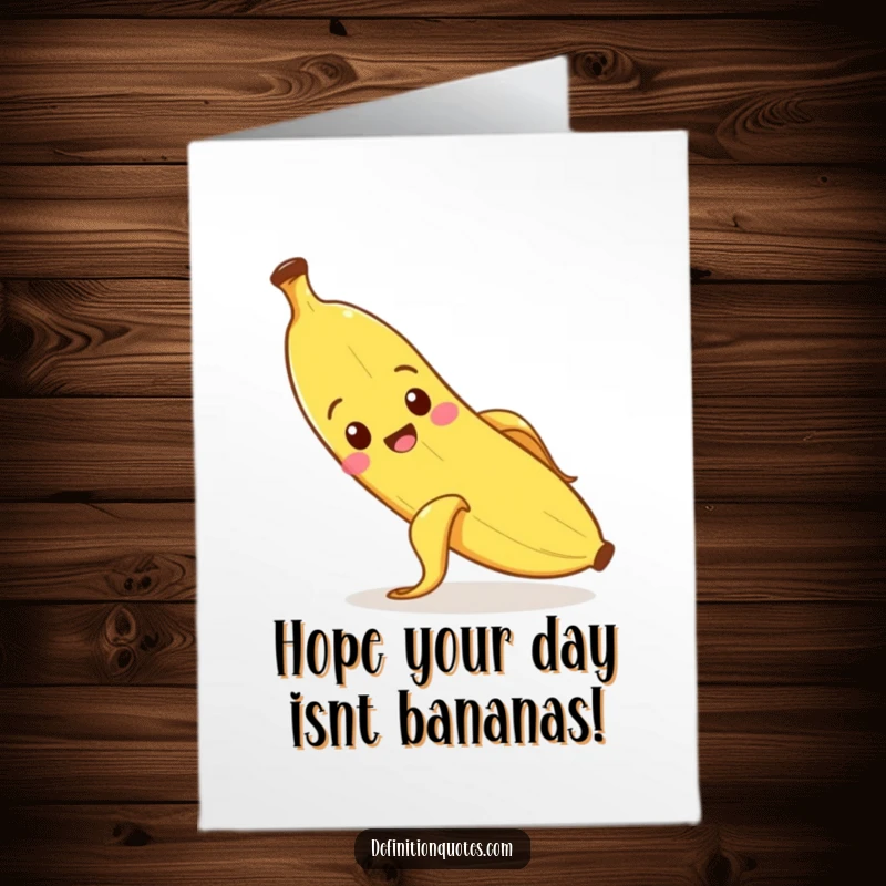 Funny Free Printable Birthday Card of a joyful banana slipping on its peel with a surprised expression, a humorous DIY gift.