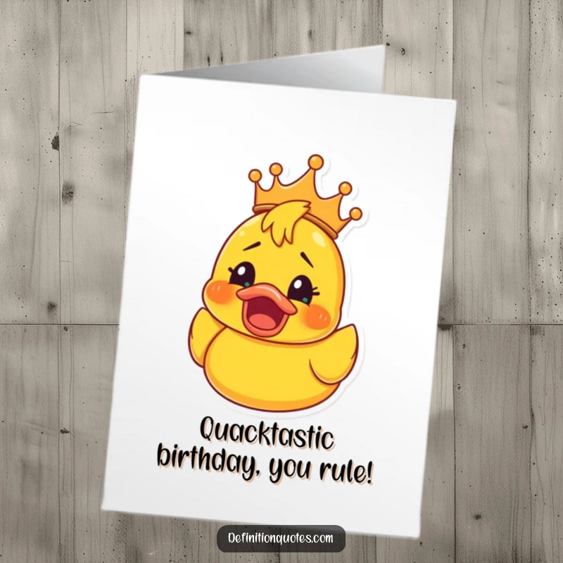 Funny Free Printable Birthday Card: A crowned rubber ducky looks shocked, perfect for a humorous birthday wish.