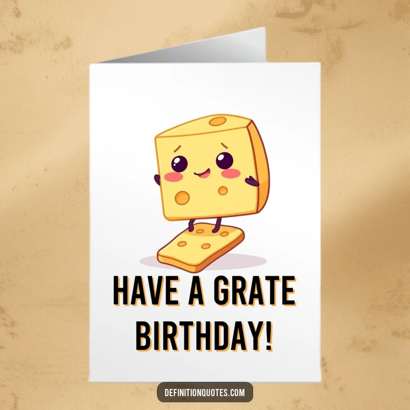 Funny Free Printable Birthday Card with a giggling cheese wedge precariously balancing on a wobbly cracker.