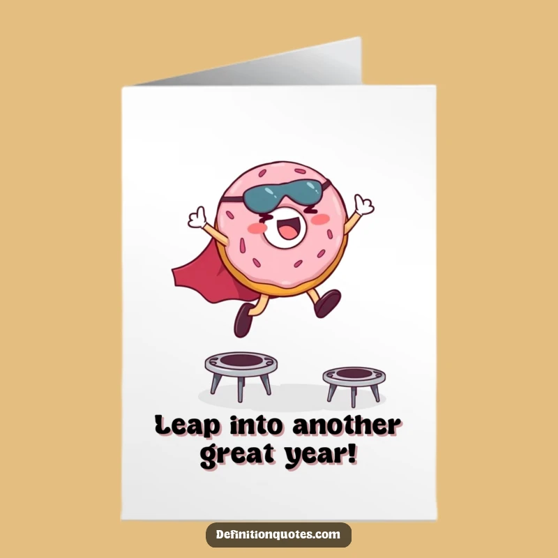 Free Printable Birthday Card: Donut Superhero Leap - Funny Downloadable Celebration Gift