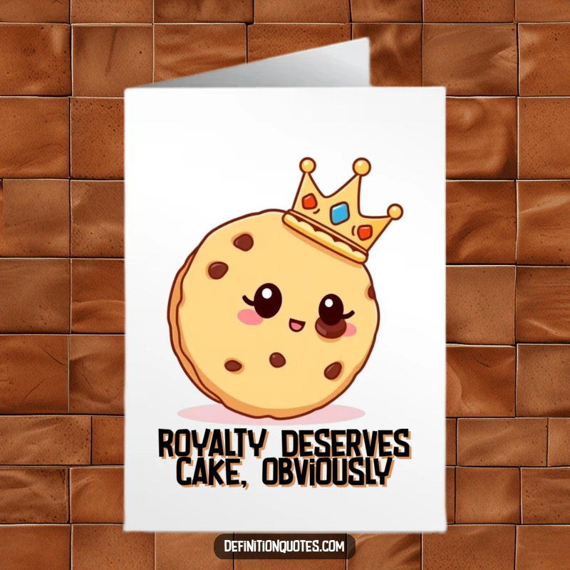 Funny Free Printable Birthday Card of a proud cookie king wearing a crown, admiring a chocolate chip, a delightful DIY gift.