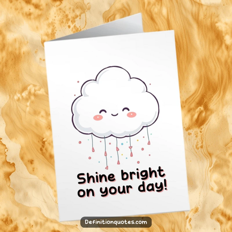 Funny Free Printable Birthday Card: Cheerful cloud character playfully raining oversized glitter, celebrating birthdays with sparkle.