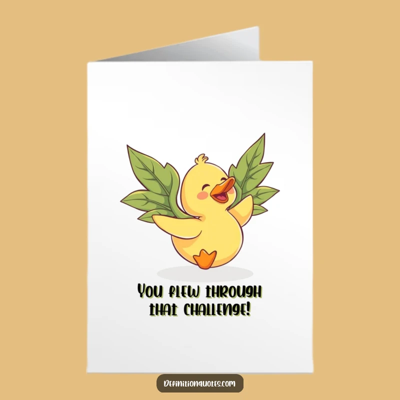 Free Printable Congrats Card: Duck Flying with Leaf Wings, Hilarious Downloadable Achievement Gift